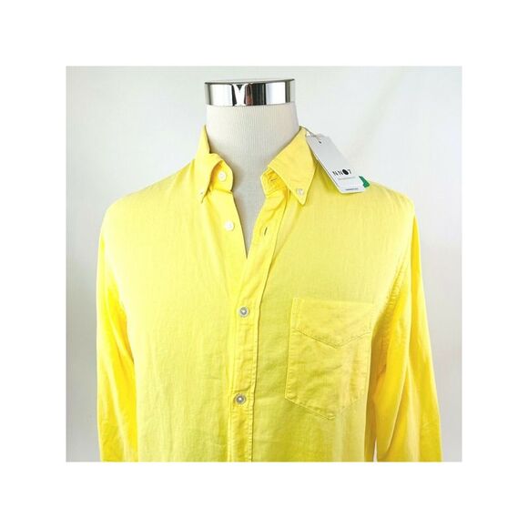 NO NATIONALITY Mens Yellow Long Sleeve Classic Fit Button Down Casual Shirt L - Picture 1 of 1